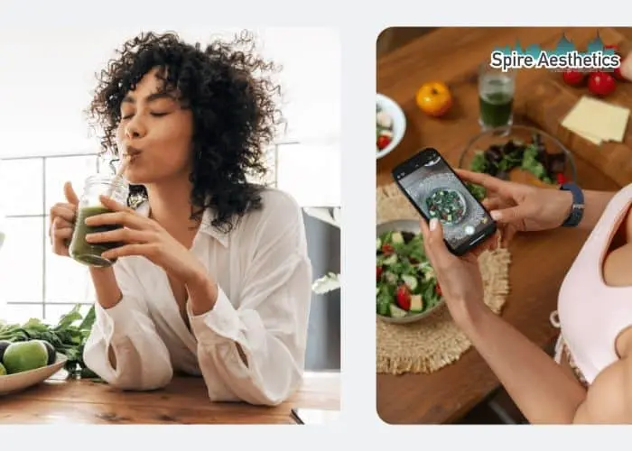 Image of woman looking into her diet and fat freezing Bridge End to improve her health